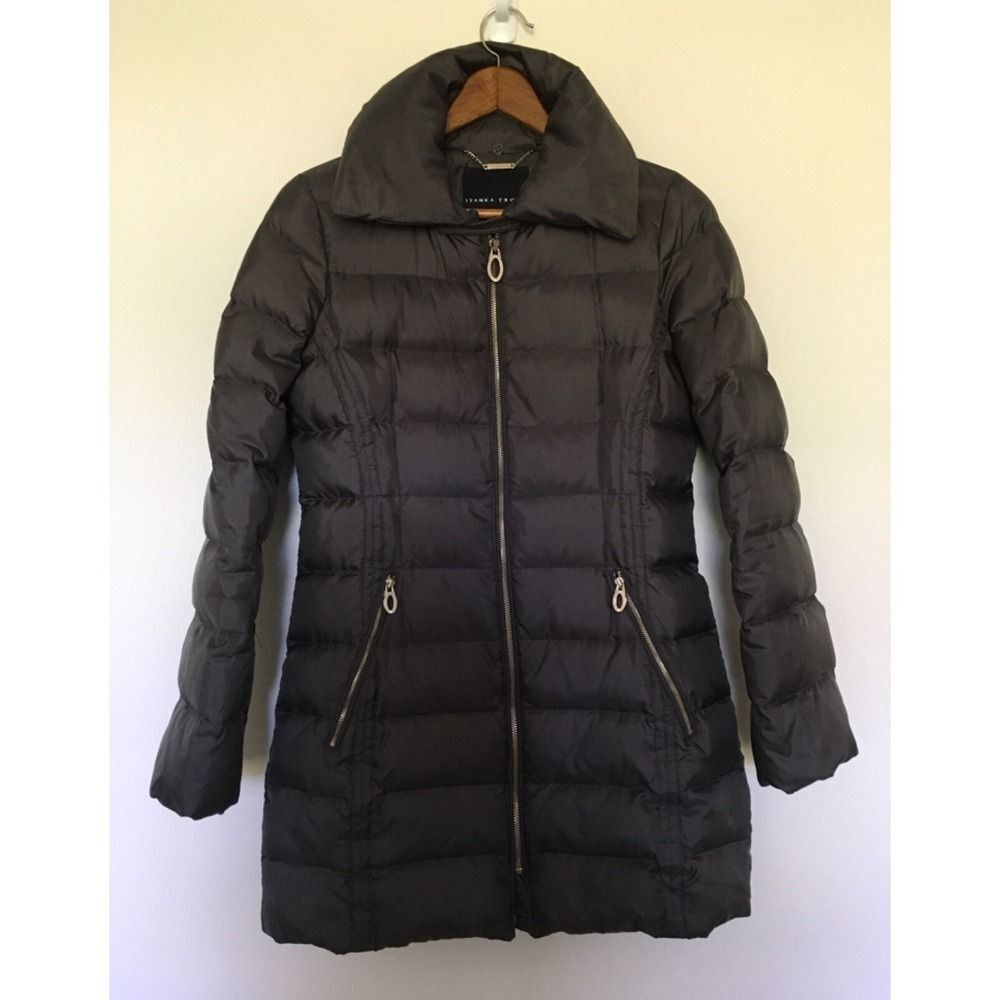 Ivanka Trump Womens Gray Duck Down Long Sleeve Quilted Puffer Coat Jacket Sz XS